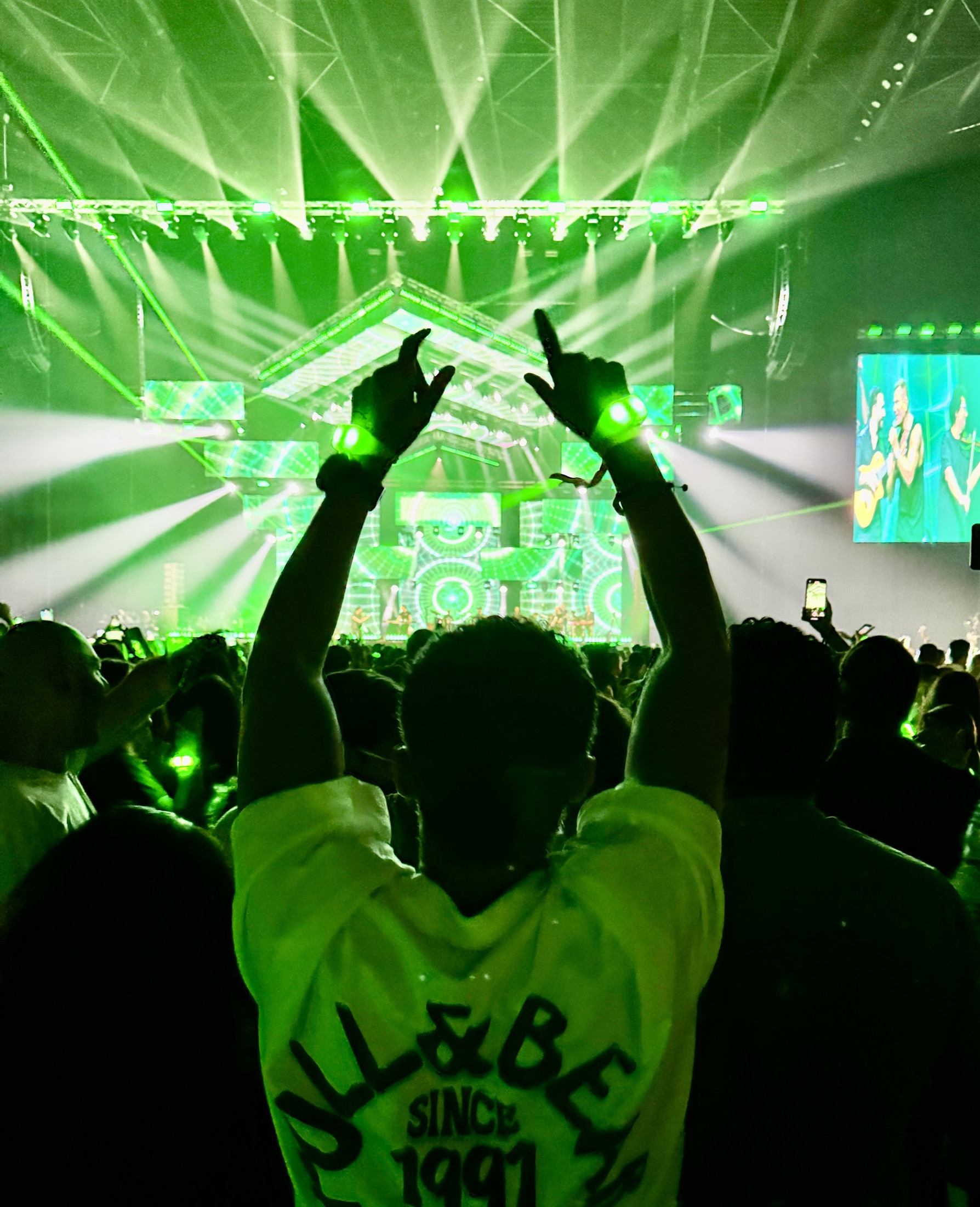 Arena crowd under lasers at a mega event
