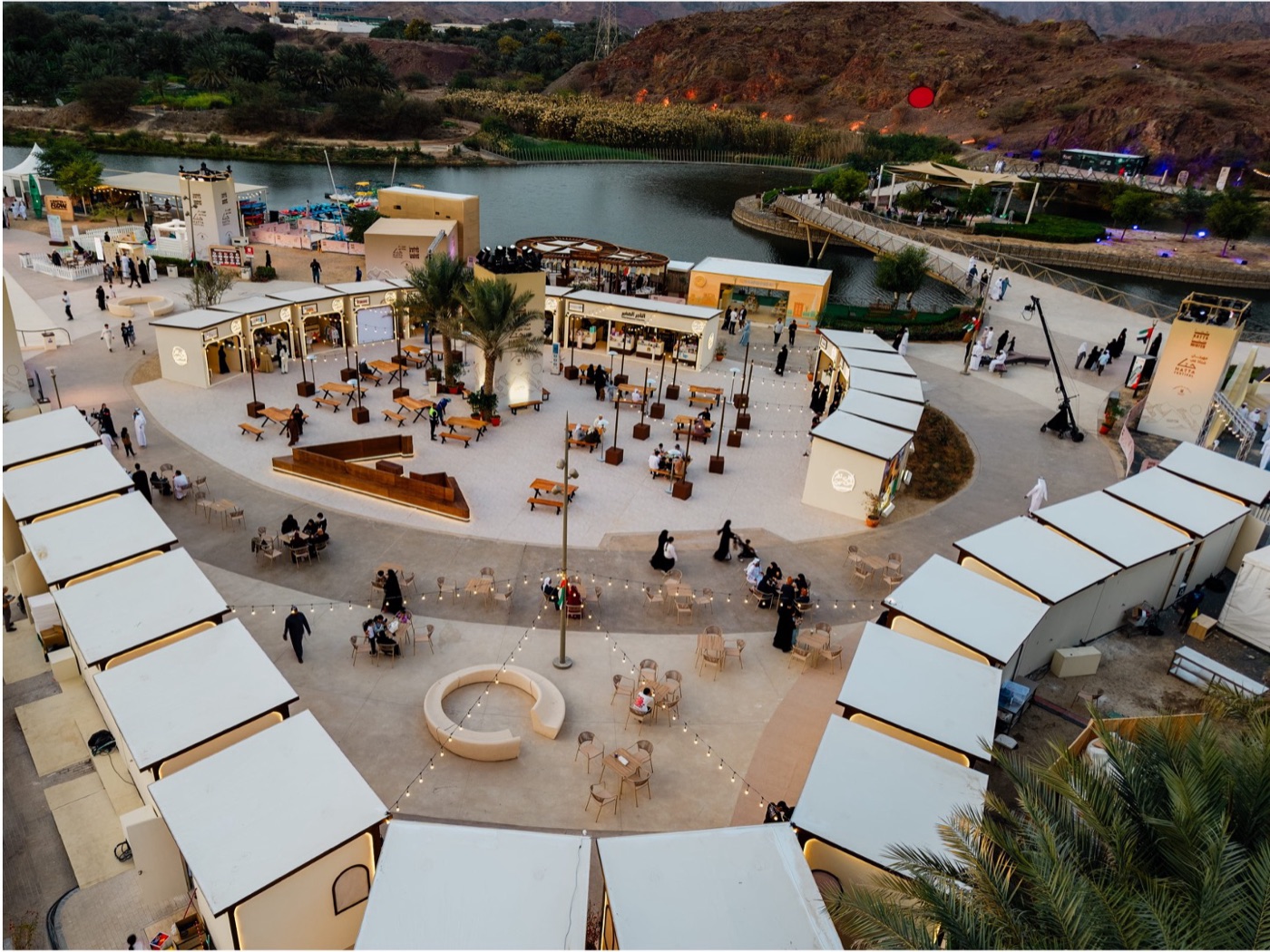 Aerial view of Hatta festival site at dusk